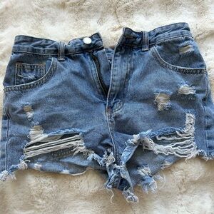 SHEIN Ripped Light Blue Denim Jean Shorts